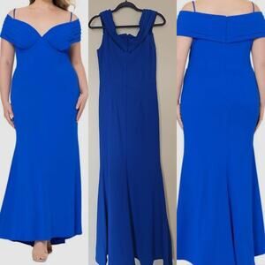 Betsy & Adam Cold Shoulder Corset Bodice Gown – Cobalt Blue – Size 6